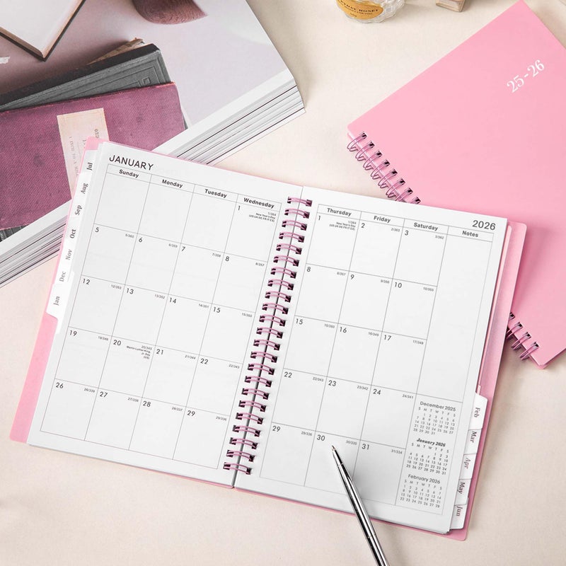 Vondafe 2025-2026 Academic Planner - Academic Planner 2025-2026, July 2025 - June 2026, 6.2"" x 8.3"", Flexible Cover, A5 Thick Paper, Twin-Wire Binding - Pink - Image 2